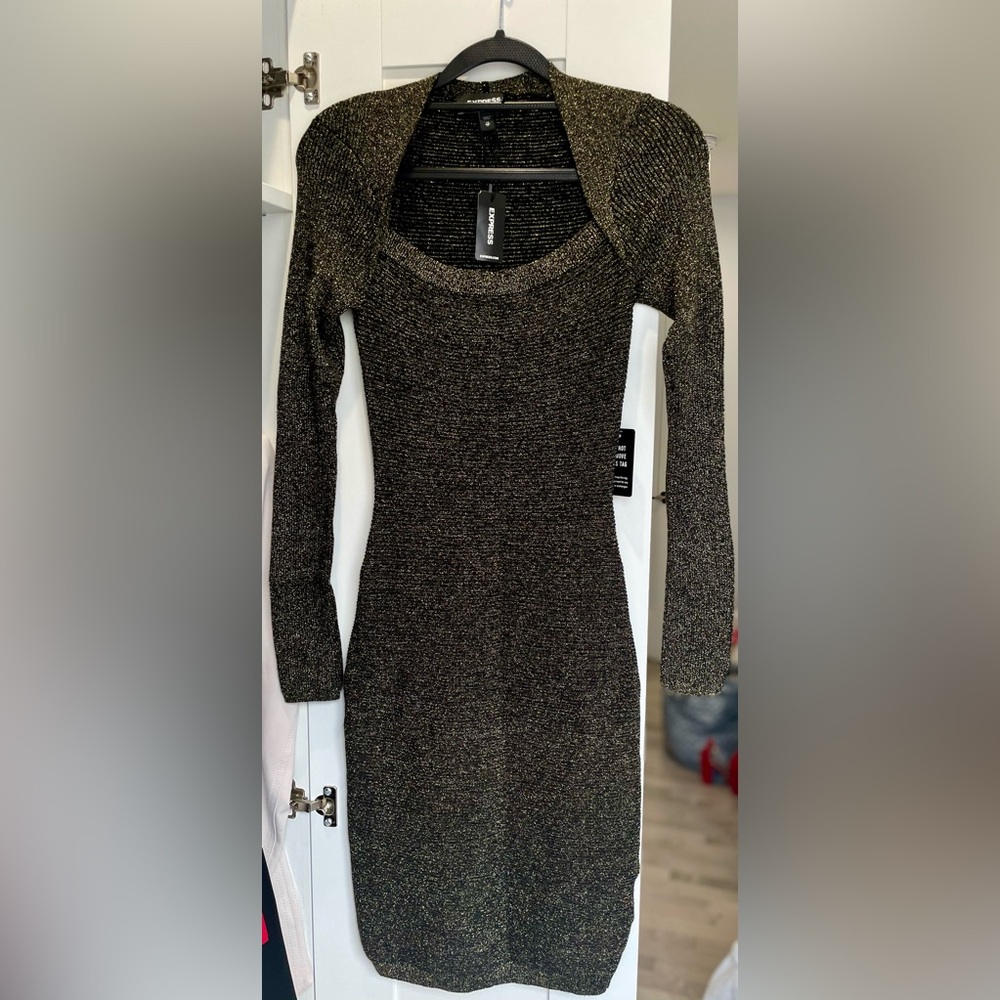 Metallic Knit Long Sleeve Dress